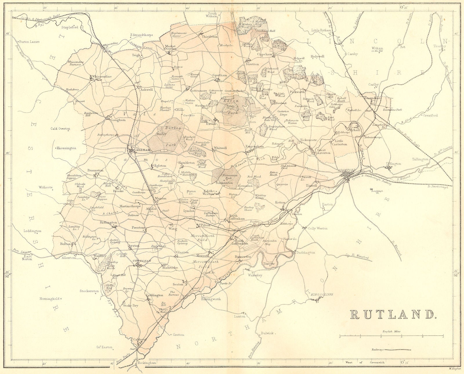 RUTLAND. Virtue 1860 old antique vintage map plan chart
